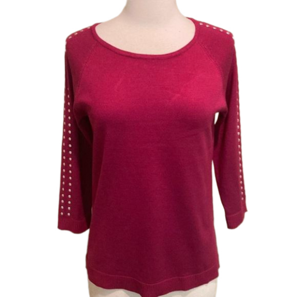 NWT Zac & Rachel Crew Studded 3/4 Sleeve Sweater Size S